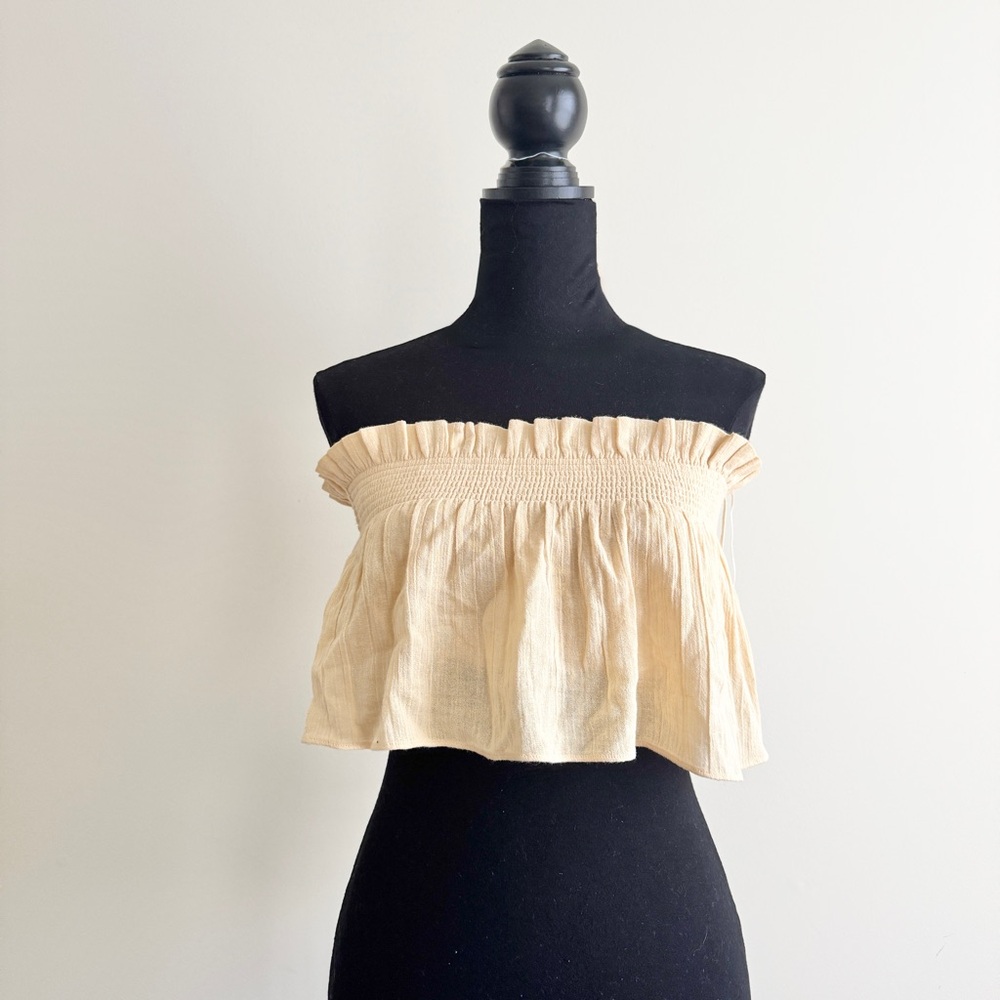 Free People “Go With Drama” Boho Tube crop Top Cream Size Small festival